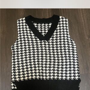 Black and White Houndstooth Sweater Vest